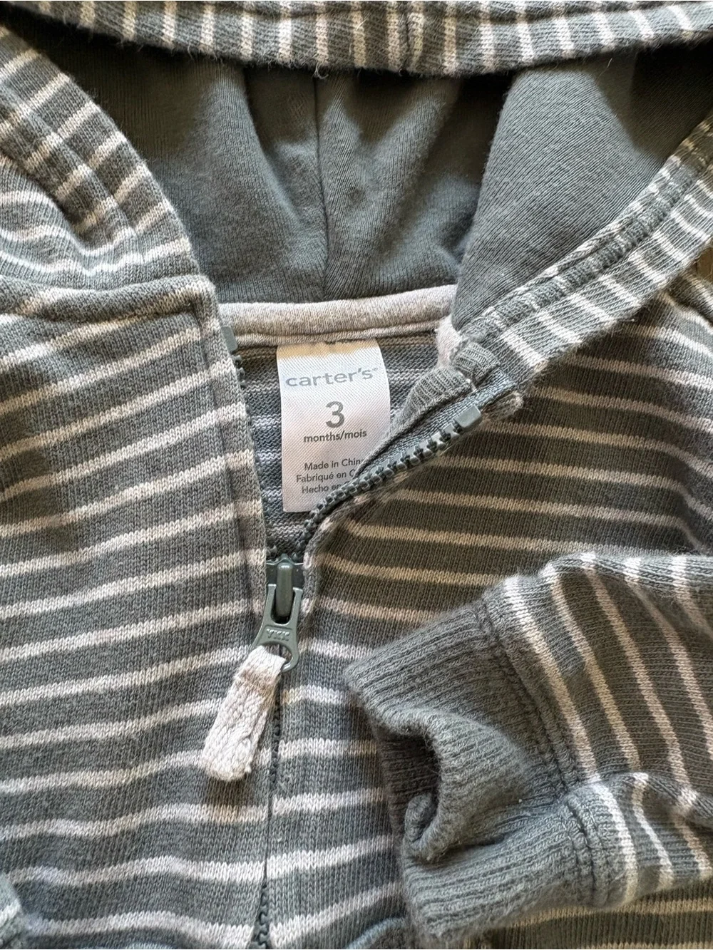 Carter's Gray Striped Hooded Baby Jacket Set - Zip Front- 3m